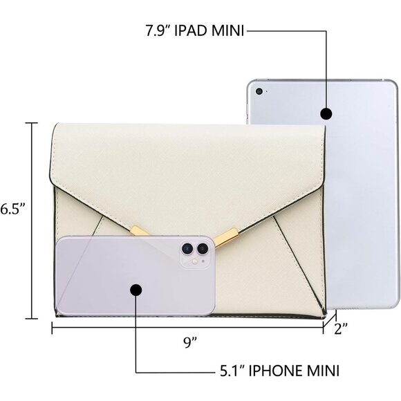 ⚡ Women's White Leather Elegant Snap Closure Envelope Foldover Clutch Bag - Picture 5 of 6